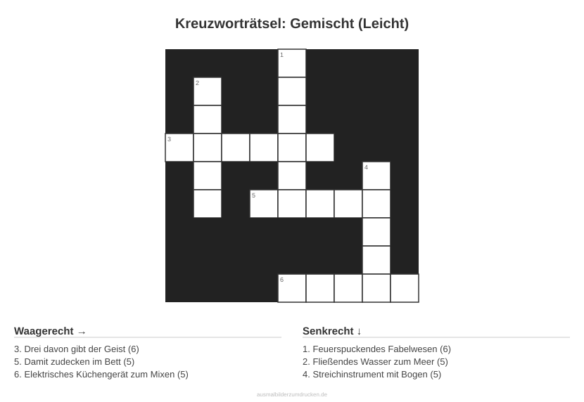 Kreuzworträtsel Kreuzworträtsel: Gemischt (Leicht) aus der Kategorie Sonstiges - kostenlos ausdrucken