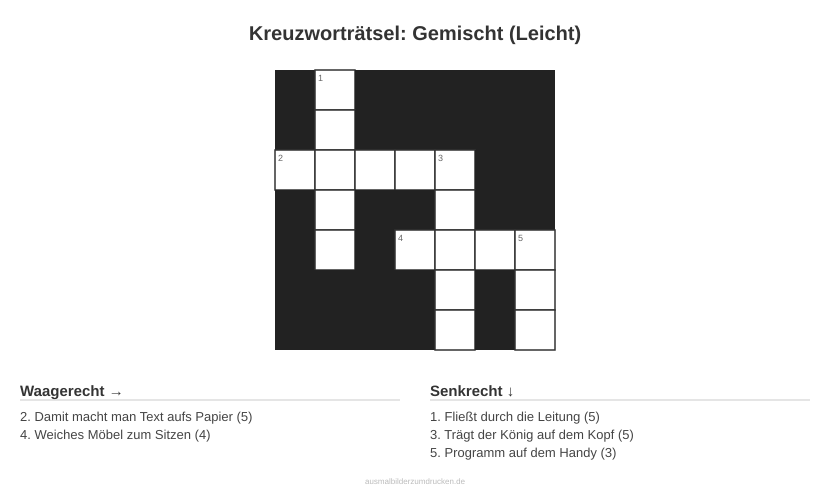 Kreuzworträtsel Kreuzworträtsel: Gemischt (Leicht) aus der Kategorie Sonstiges - kostenlos ausdrucken