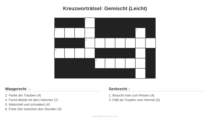 Kreuzworträtsel Kreuzworträtsel: Gemischt (Leicht) aus der Kategorie Sonstiges - kostenlos ausdrucken