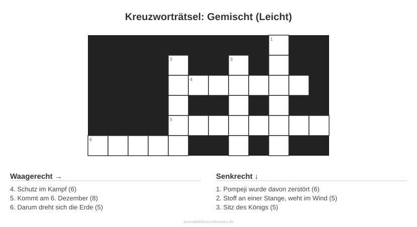 Kreuzworträtsel Kreuzworträtsel: Gemischt (Leicht) aus der Kategorie Sonstiges - kostenlos ausdrucken