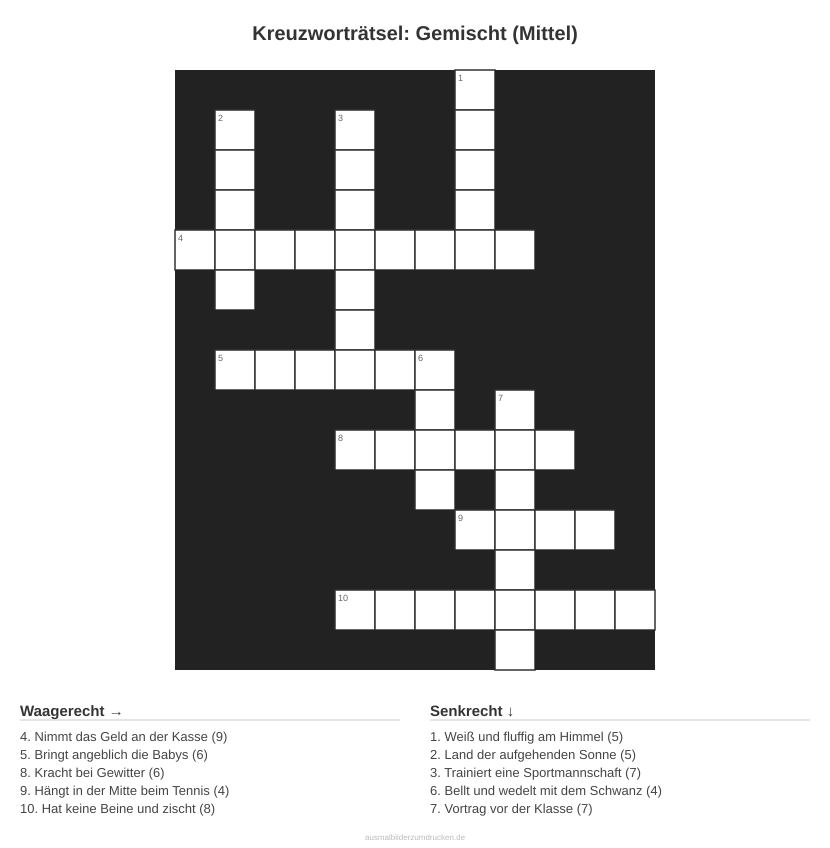 Kreuzworträtsel Kreuzworträtsel: Gemischt (Mittel) aus der Kategorie Sonstiges - kostenlos ausdrucken