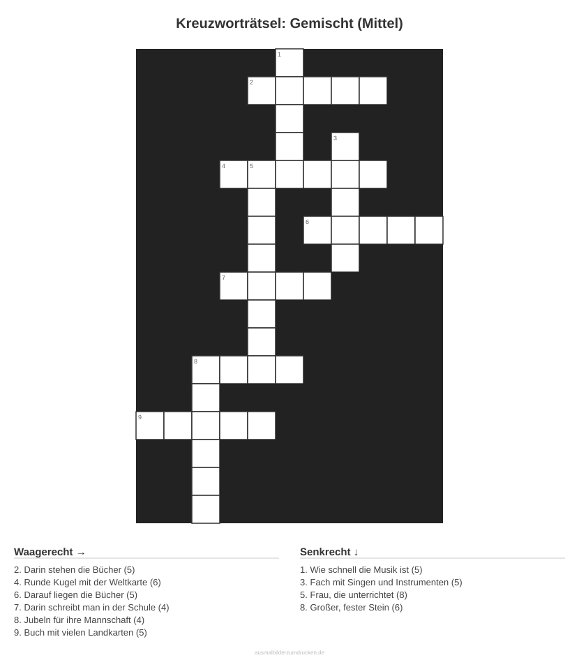 Kreuzworträtsel Kreuzworträtsel: Gemischt (Mittel) aus der Kategorie Sonstiges - kostenlos ausdrucken