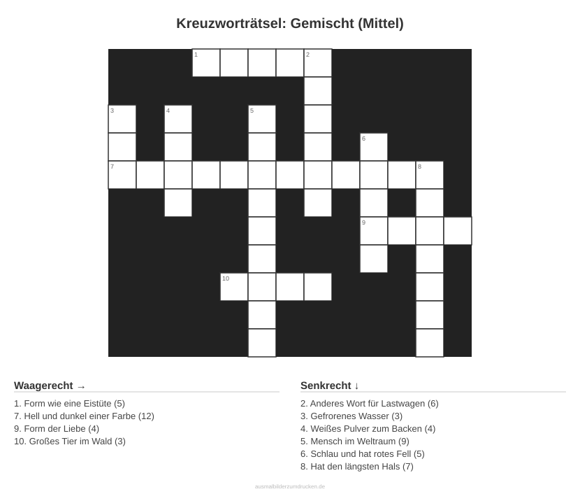 Kreuzworträtsel Kreuzworträtsel: Gemischt (Mittel) aus der Kategorie Sonstiges - kostenlos ausdrucken