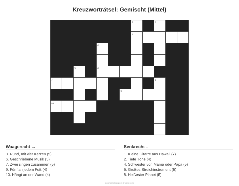 Kreuzworträtsel Kreuzworträtsel: Gemischt (Mittel) aus der Kategorie Sonstiges - kostenlos ausdrucken