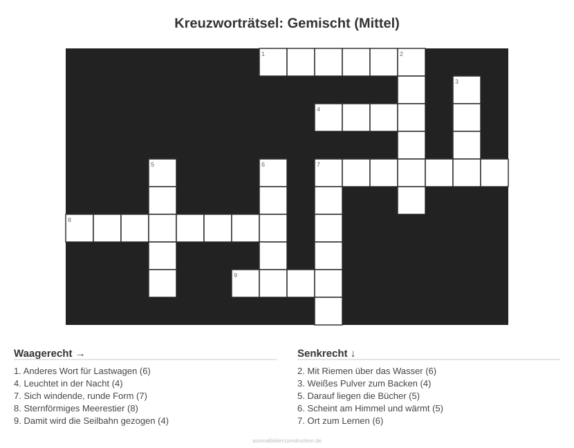 Kreuzworträtsel Kreuzworträtsel: Gemischt (Mittel) aus der Kategorie Sonstiges - kostenlos ausdrucken