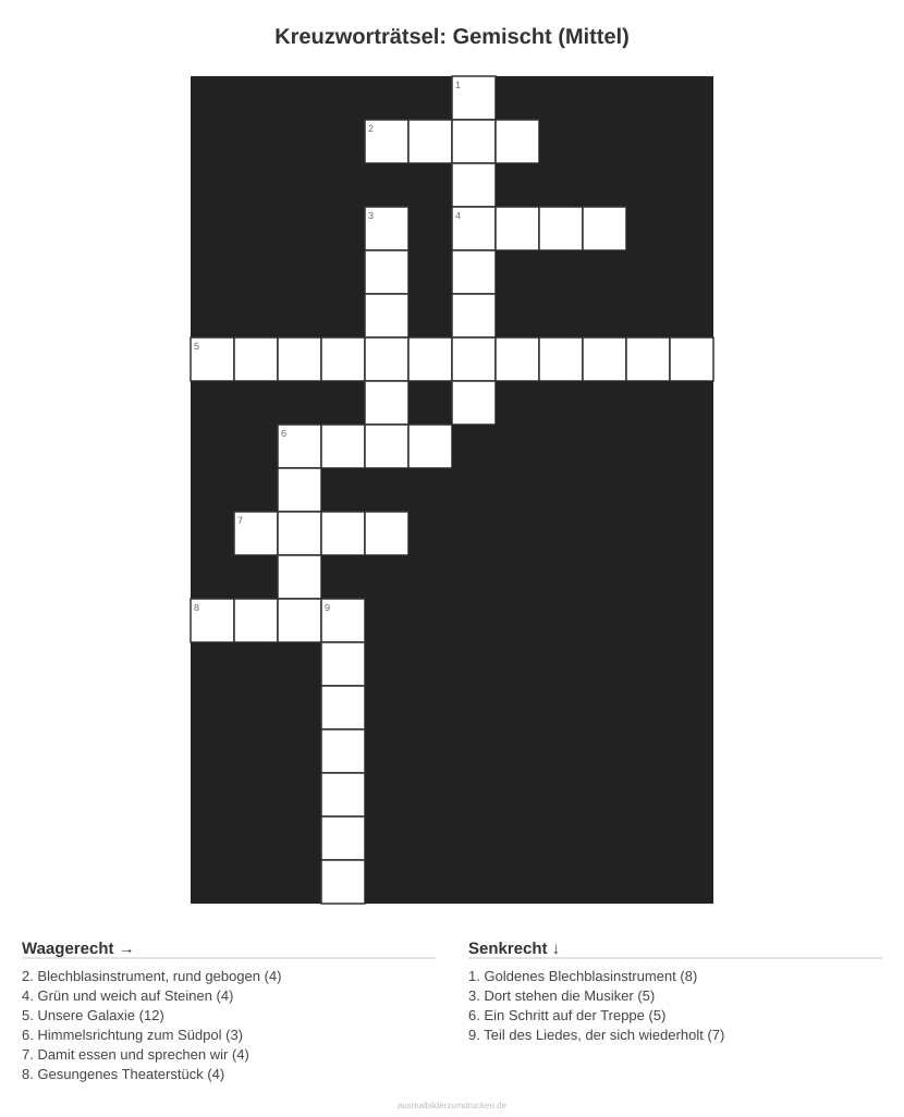 Kreuzworträtsel Kreuzworträtsel: Gemischt (Mittel) aus der Kategorie Sonstiges - kostenlos ausdrucken