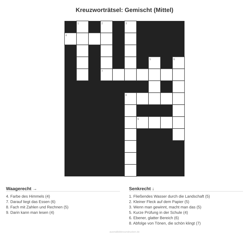 Kreuzworträtsel Kreuzworträtsel: Gemischt (Mittel) aus der Kategorie Sonstiges - kostenlos ausdrucken
