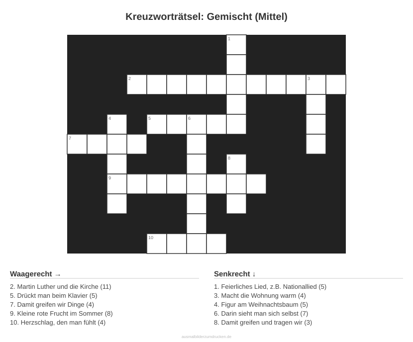 Kreuzworträtsel Kreuzworträtsel: Gemischt (Mittel) aus der Kategorie Sonstiges - kostenlos ausdrucken