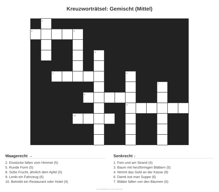 Kreuzworträtsel Kreuzworträtsel: Gemischt (Mittel) aus der Kategorie Sonstiges - kostenlos ausdrucken