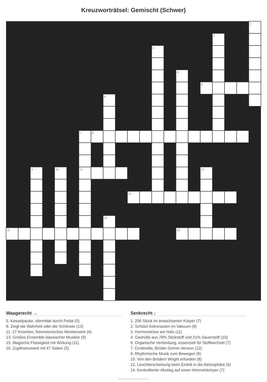 Kreuzworträtsel Kreuzworträtsel: Gemischt (Schwer) aus der Kategorie Sonstiges - kostenlos ausdrucken