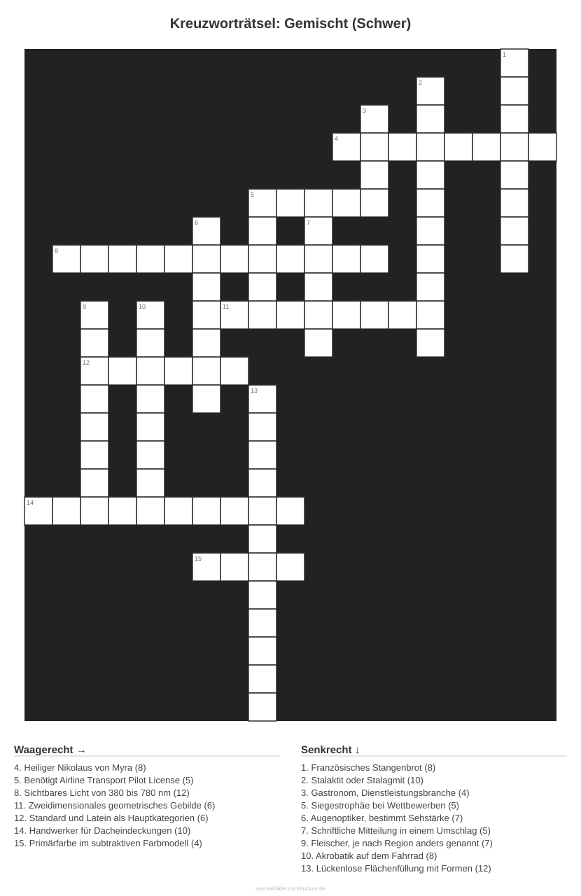 Kreuzworträtsel Kreuzworträtsel: Gemischt (Schwer) aus der Kategorie Sonstiges - kostenlos ausdrucken