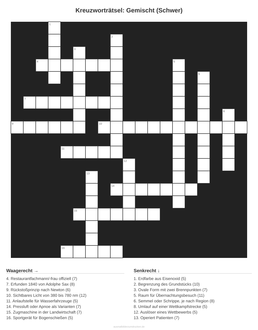 Kreuzworträtsel Kreuzworträtsel: Gemischt (Schwer) aus der Kategorie Sonstiges - kostenlos ausdrucken