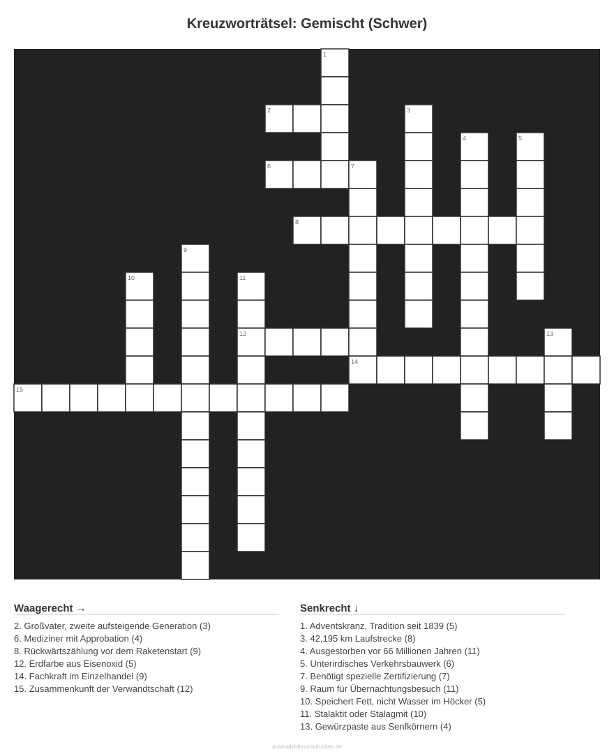 Kreuzworträtsel Kreuzworträtsel: Gemischt (Schwer) aus der Kategorie Sonstiges - kostenlos ausdrucken