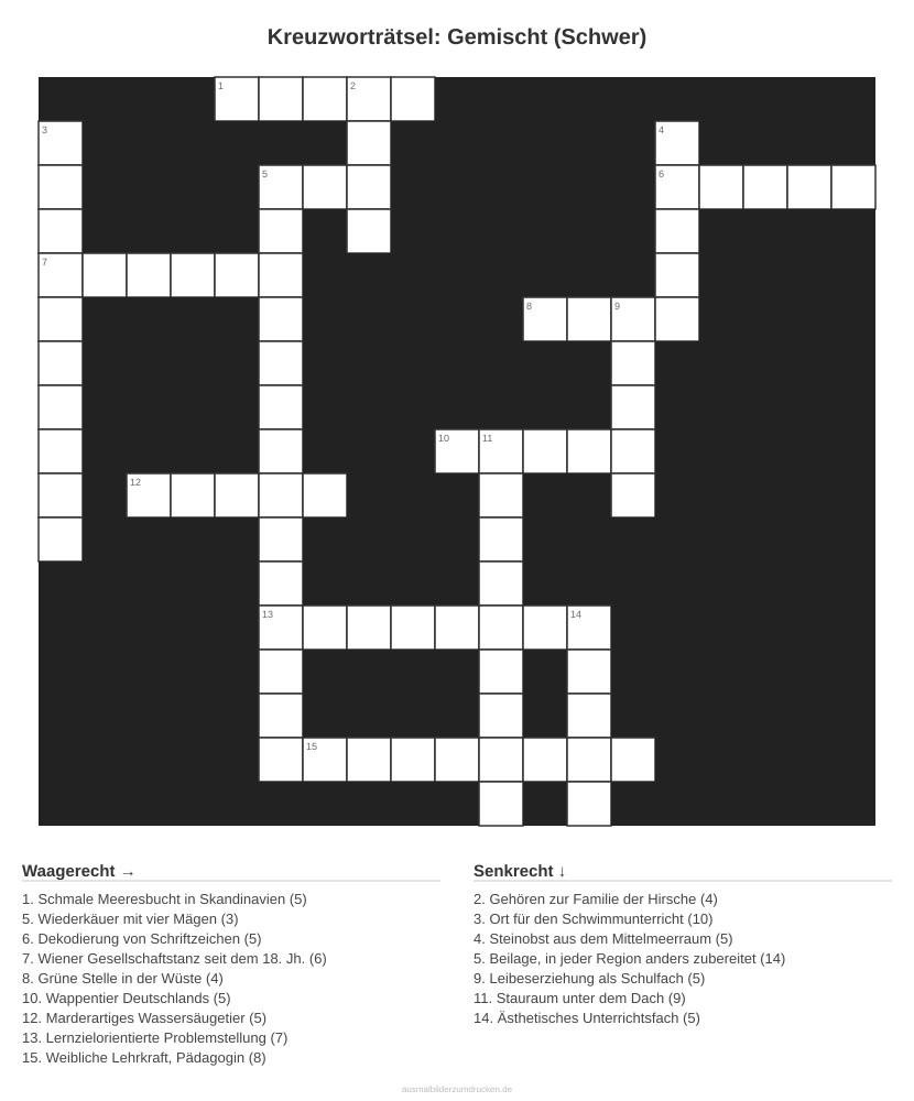 Kreuzworträtsel Kreuzworträtsel: Gemischt (Schwer) aus der Kategorie Sonstiges - kostenlos ausdrucken
