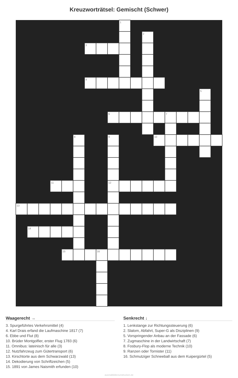 Kreuzworträtsel Kreuzworträtsel: Gemischt (Schwer) aus der Kategorie Sonstiges - kostenlos ausdrucken