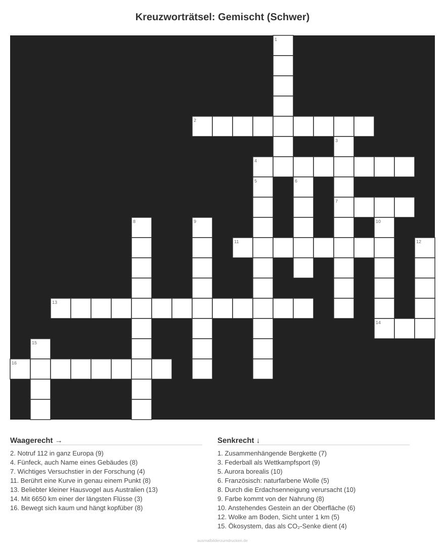 Kreuzworträtsel Kreuzworträtsel: Gemischt (Schwer) aus der Kategorie Sonstiges - kostenlos ausdrucken