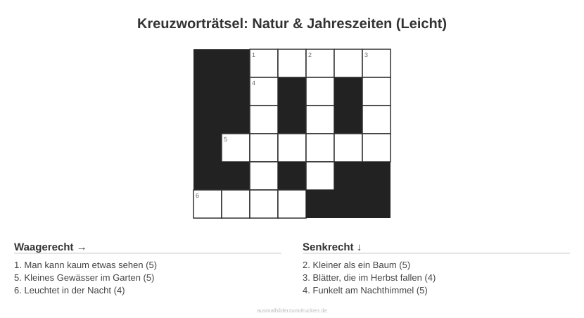 Kreuzworträtsel Kreuzworträtsel: Natur & Jahreszeiten (Leicht) aus der Kategorie Natur - kostenlos ausdrucken