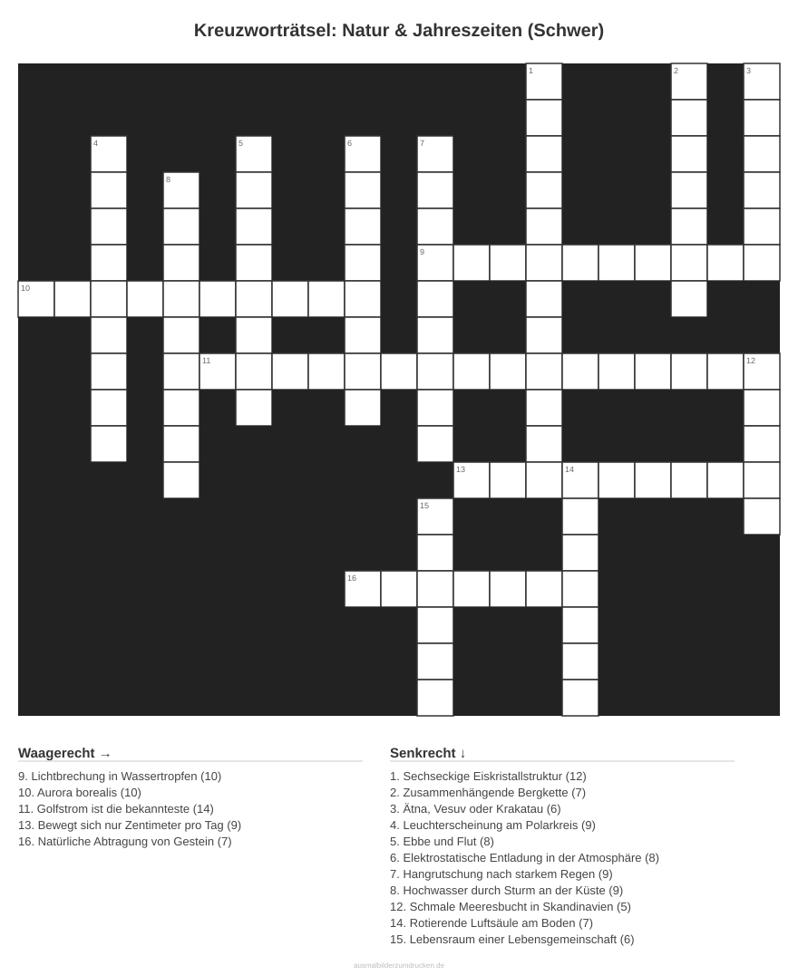 Kreuzworträtsel Kreuzworträtsel: Natur & Jahreszeiten (Schwer) aus der Kategorie Natur - kostenlos ausdrucken