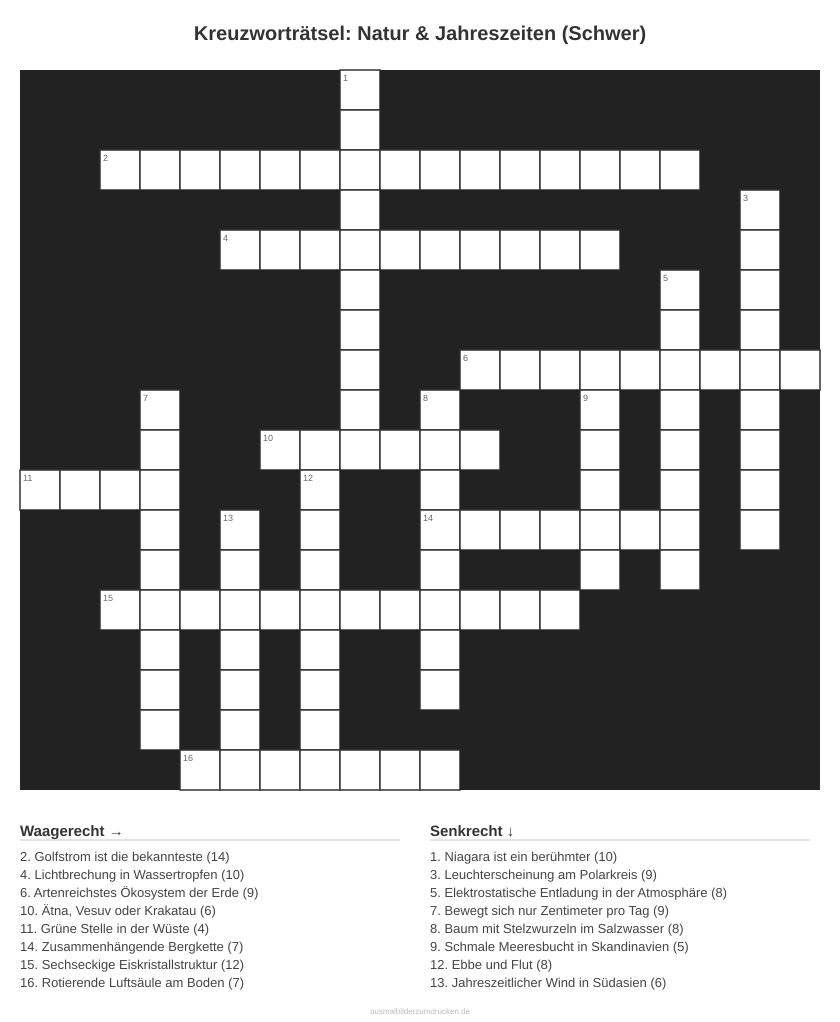 Kreuzworträtsel Kreuzworträtsel: Natur & Jahreszeiten (Schwer) aus der Kategorie Natur - kostenlos ausdrucken