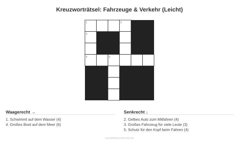 Kreuzworträtsel Kreuzworträtsel: Fahrzeuge & Verkehr (Leicht) aus der Kategorie Fahrzeuge - kostenlos ausdrucken
