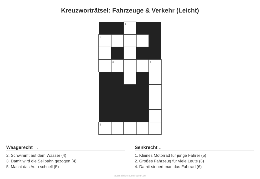Kreuzworträtsel Kreuzworträtsel: Fahrzeuge & Verkehr (Leicht) aus der Kategorie Fahrzeuge - kostenlos ausdrucken