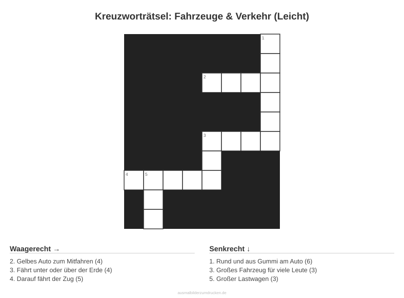 Kreuzworträtsel Kreuzworträtsel: Fahrzeuge & Verkehr (Leicht) aus der Kategorie Fahrzeuge - kostenlos ausdrucken