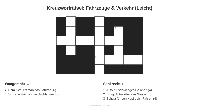 Kreuzworträtsel Kreuzworträtsel: Fahrzeuge & Verkehr (Leicht) aus der Kategorie Fahrzeuge - kostenlos ausdrucken