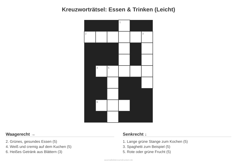 Kreuzworträtsel Kreuzworträtsel: Essen & Trinken (Leicht) aus der Kategorie Essen - kostenlos ausdrucken