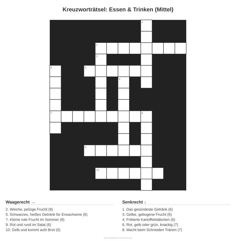 Kreuzworträtsel Kreuzworträtsel: Essen & Trinken (Mittel) aus der Kategorie Essen - kostenlos ausdrucken