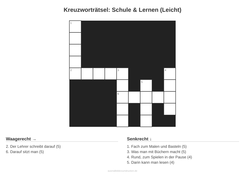 Kreuzworträtsel Kreuzworträtsel: Schule & Lernen (Leicht) aus der Kategorie Schule - kostenlos ausdrucken