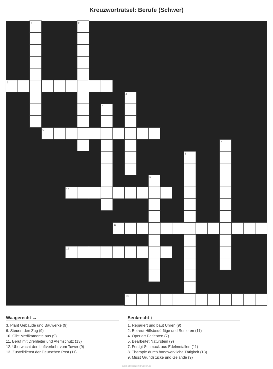 Kreuzworträtsel Kreuzworträtsel: Berufe (Schwer) aus der Kategorie Berufe - kostenlos ausdrucken
