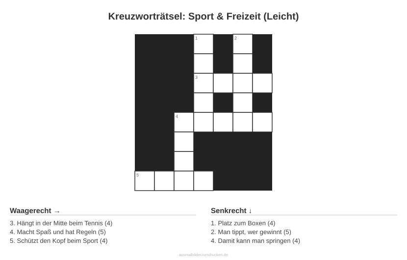 Kreuzworträtsel Kreuzworträtsel: Sport & Freizeit (Leicht) aus der Kategorie Sport - kostenlos ausdrucken