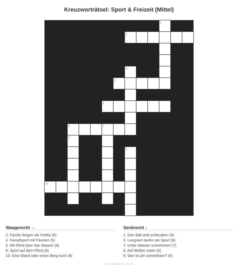 Kreuzworträtsel Kreuzworträtsel: Sport & Freizeit (Mittel) aus der Kategorie Sport - kostenlos ausdrucken