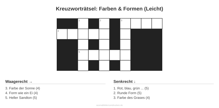 Kreuzworträtsel Kreuzworträtsel: Farben & Formen (Leicht) aus der Kategorie Farben - kostenlos ausdrucken