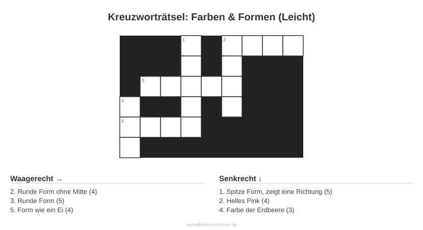 Kreuzworträtsel Kreuzworträtsel: Farben & Formen (Leicht) aus der Kategorie Farben - kostenlos ausdrucken