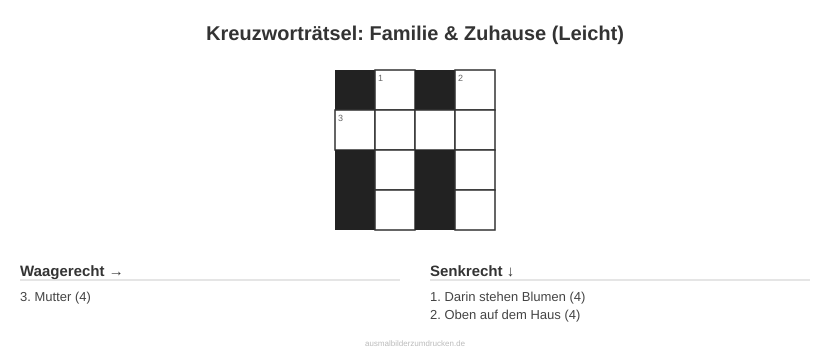 Kreuzworträtsel Kreuzworträtsel: Familie & Zuhause (Leicht) aus der Kategorie Familie - kostenlos ausdrucken
