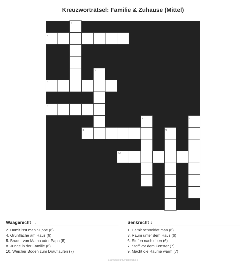 Kreuzworträtsel Kreuzworträtsel: Familie & Zuhause (Mittel) aus der Kategorie Familie - kostenlos ausdrucken