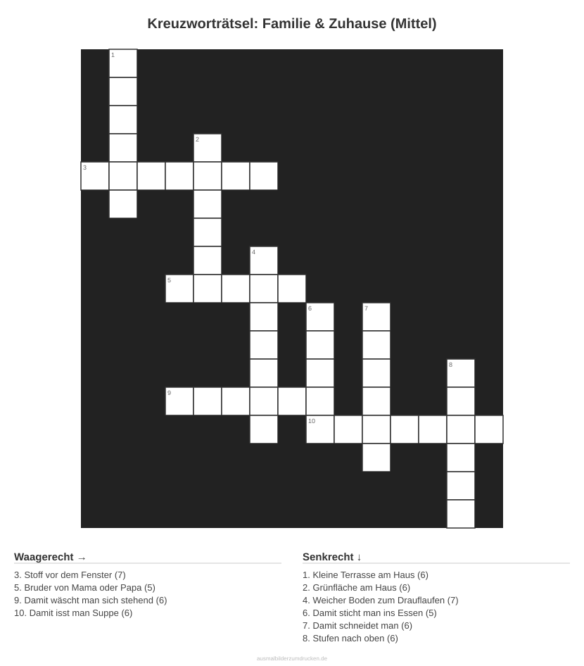 Kreuzworträtsel Kreuzworträtsel: Familie & Zuhause (Mittel) aus der Kategorie Familie - kostenlos ausdrucken