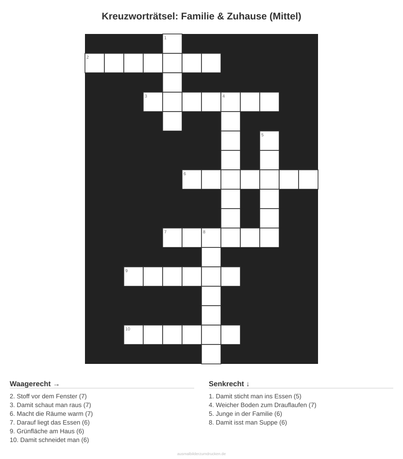 Kreuzworträtsel Kreuzworträtsel: Familie & Zuhause (Mittel) aus der Kategorie Familie - kostenlos ausdrucken