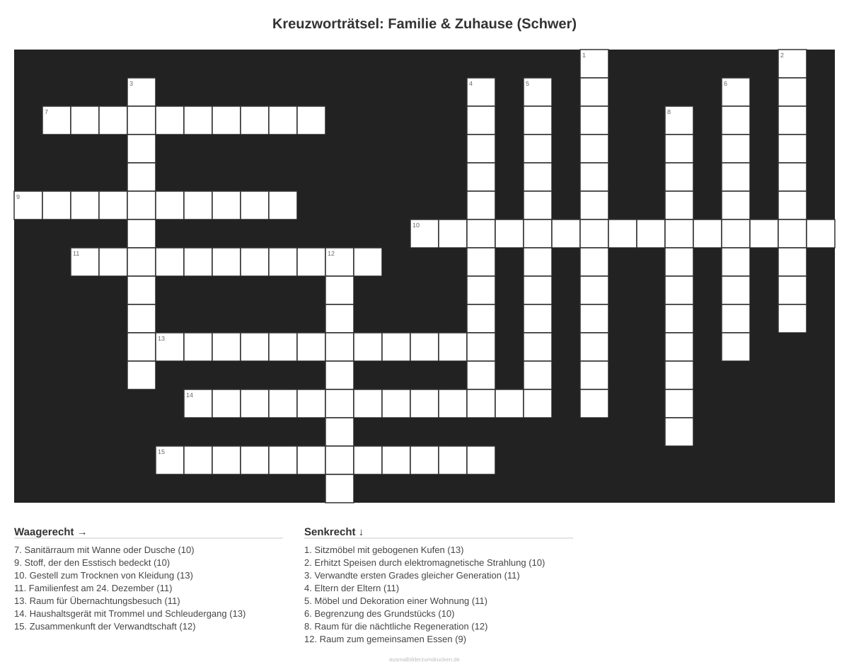 Kreuzworträtsel Kreuzworträtsel: Familie & Zuhause (Schwer) aus der Kategorie Familie - kostenlos ausdrucken