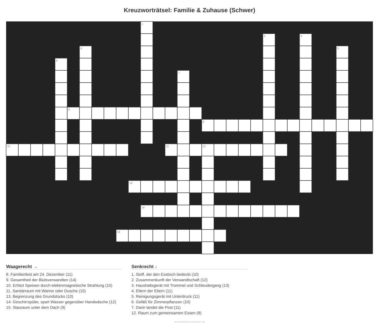 Kreuzworträtsel Kreuzworträtsel: Familie & Zuhause (Schwer) aus der Kategorie Familie - kostenlos ausdrucken