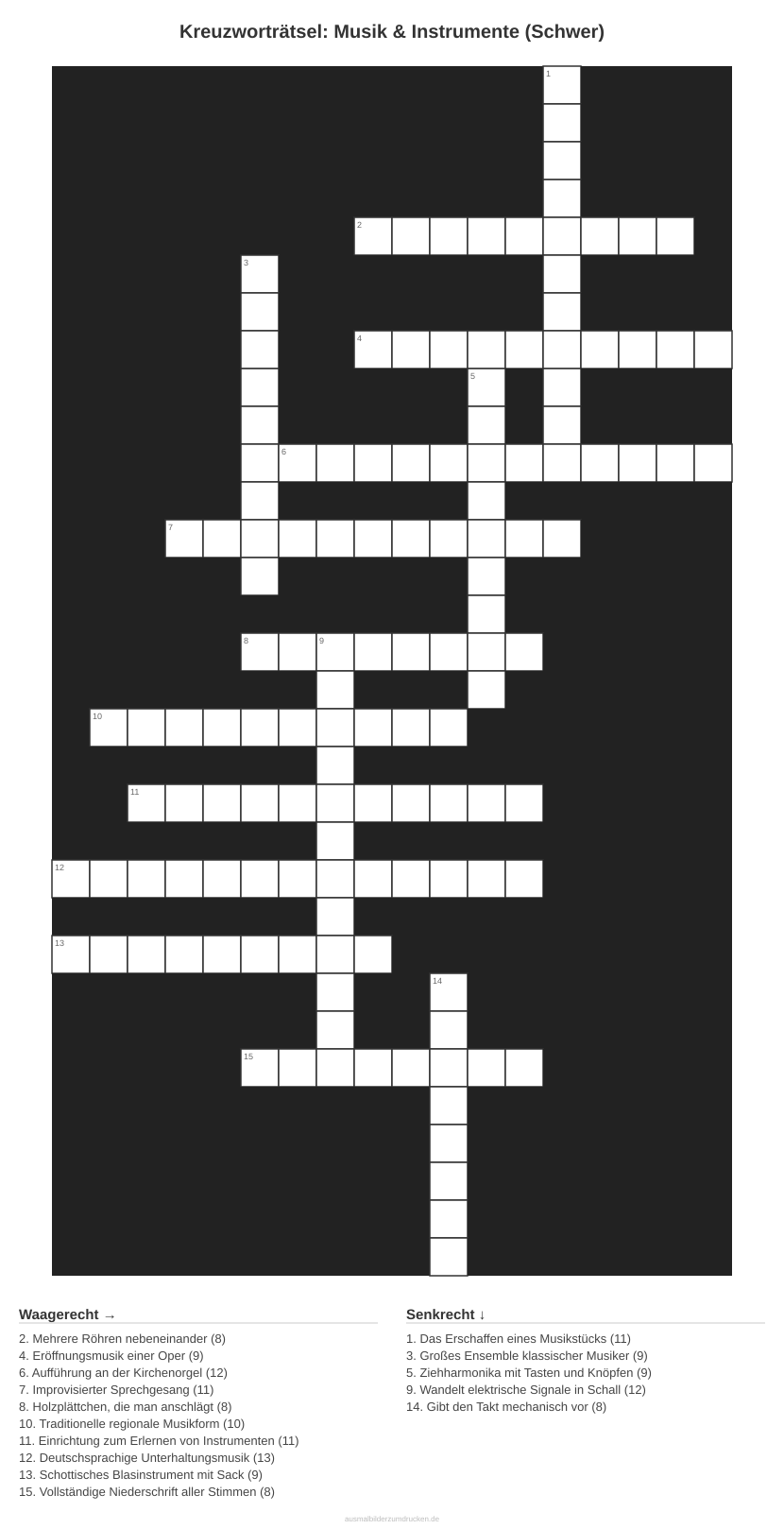 Kreuzworträtsel Kreuzworträtsel: Musik & Instrumente (Schwer) aus der Kategorie Musik - kostenlos ausdrucken