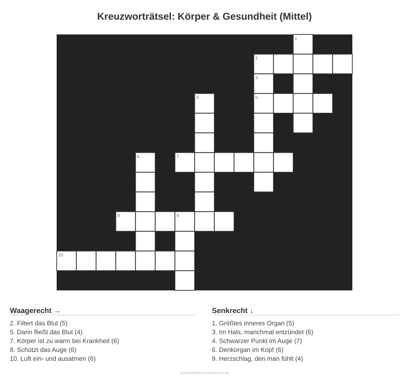 Kreuzworträtsel Kreuzworträtsel: Körper & Gesundheit (Mittel) aus der Kategorie Körper - kostenlos ausdrucken