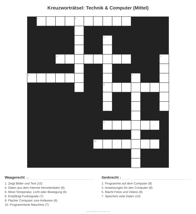 Kreuzworträtsel Kreuzworträtsel: Technik & Computer (Mittel) aus der Kategorie Technik - kostenlos ausdrucken