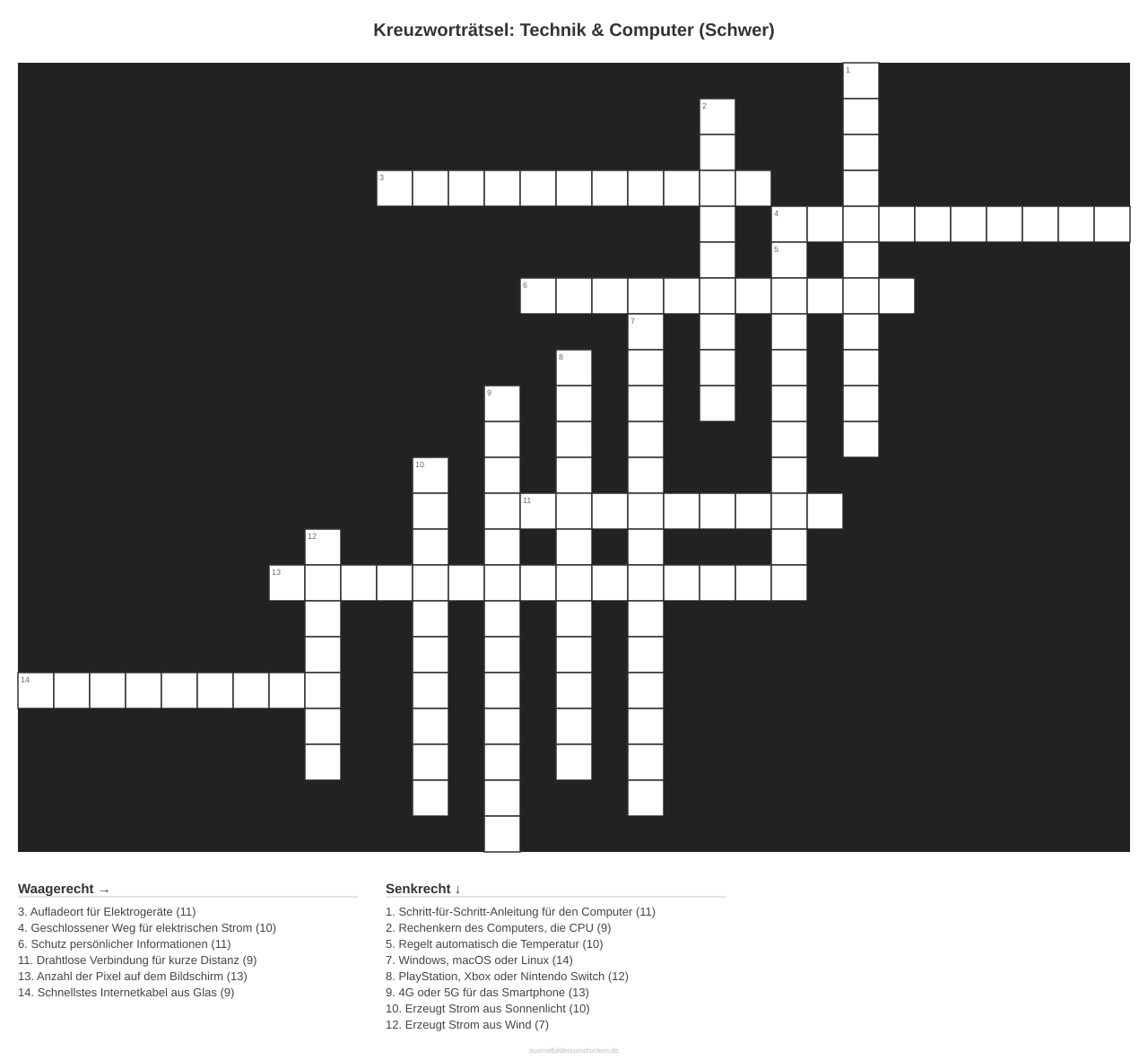 Kreuzworträtsel Kreuzworträtsel: Technik & Computer (Schwer) aus der Kategorie Technik - kostenlos ausdrucken