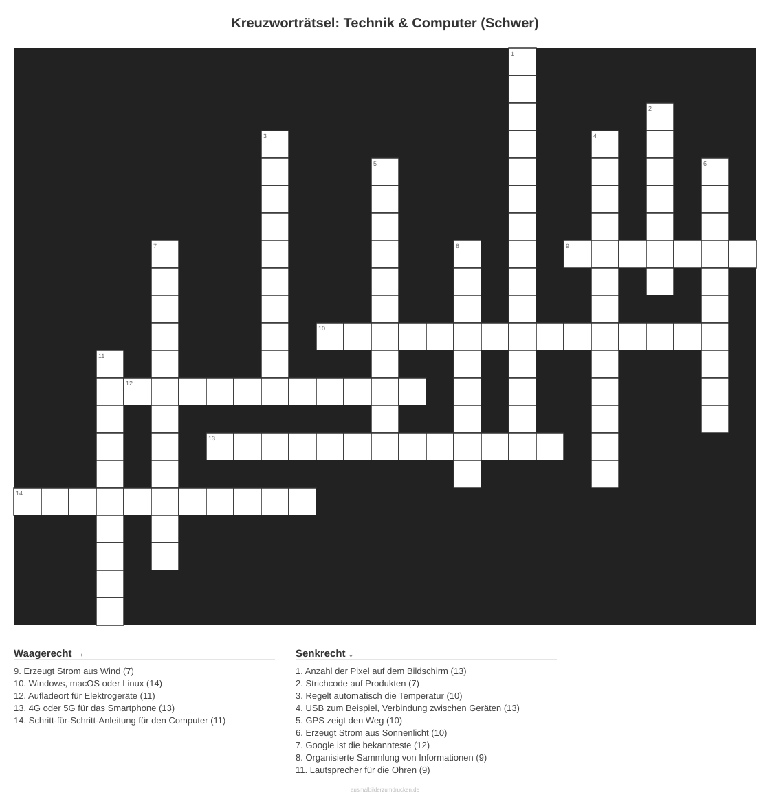 Kreuzworträtsel Kreuzworträtsel: Technik & Computer (Schwer) aus der Kategorie Technik - kostenlos ausdrucken