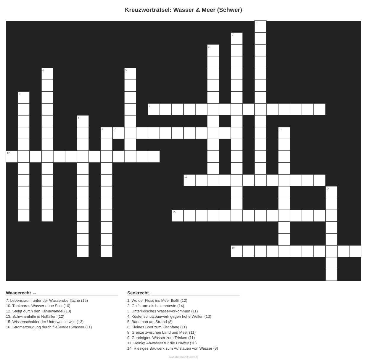 Kreuzworträtsel Kreuzworträtsel: Wasser & Meer (Schwer) aus der Kategorie Wasser - kostenlos ausdrucken