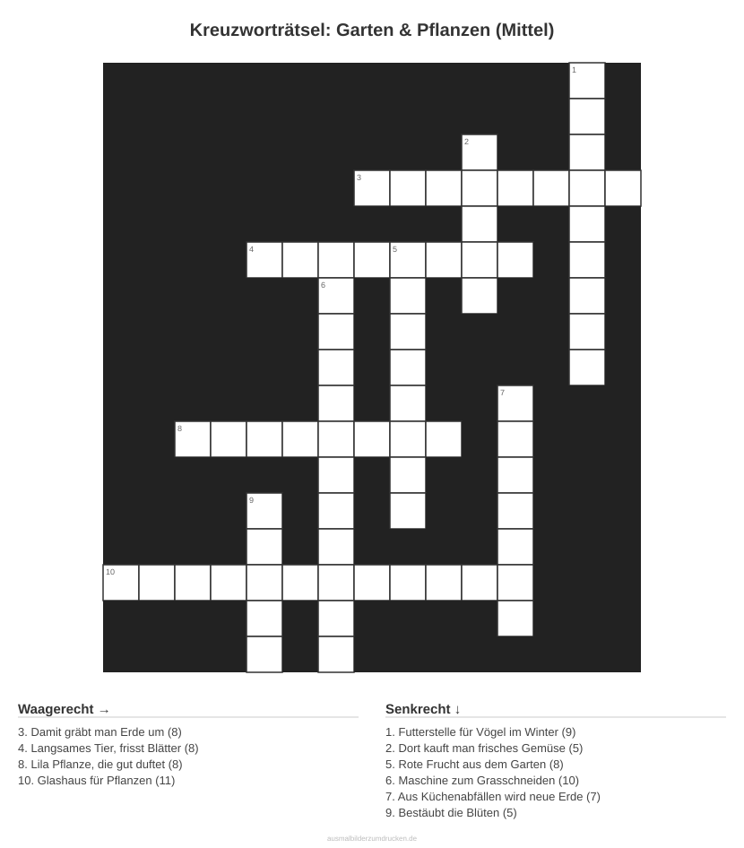 Kreuzworträtsel Kreuzworträtsel: Garten & Pflanzen (Mittel) aus der Kategorie Garten - kostenlos ausdrucken