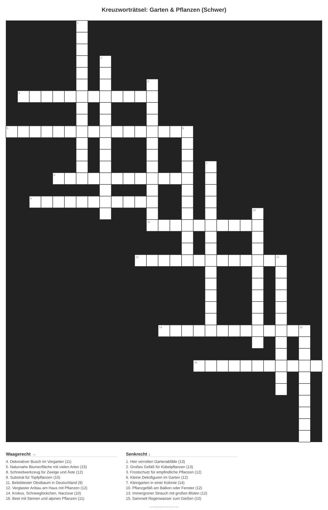 Kreuzworträtsel Kreuzworträtsel: Garten & Pflanzen (Schwer) aus der Kategorie Garten - kostenlos ausdrucken