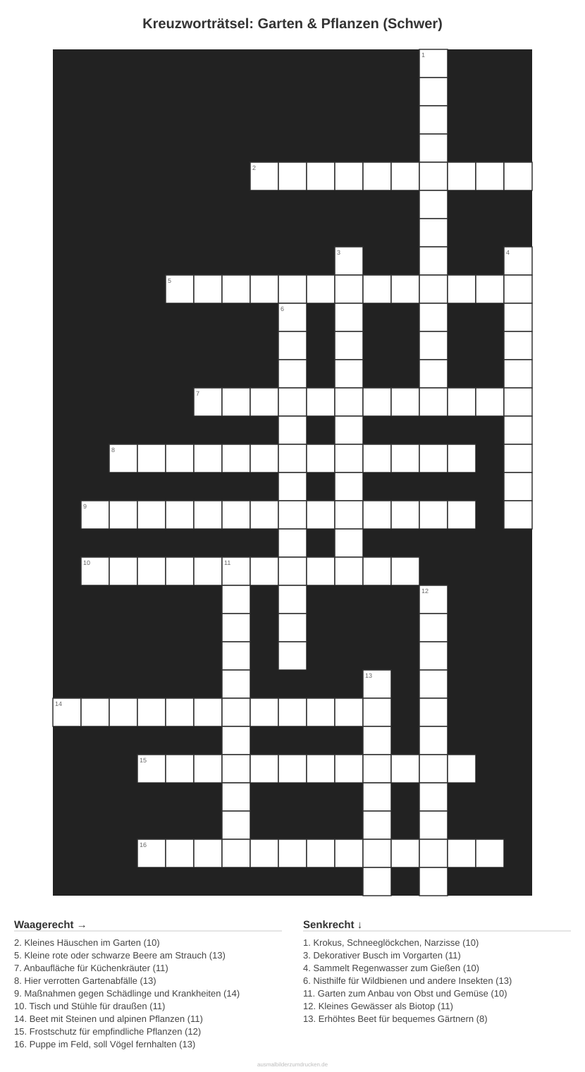 Kreuzworträtsel Kreuzworträtsel: Garten & Pflanzen (Schwer) aus der Kategorie Garten - kostenlos ausdrucken